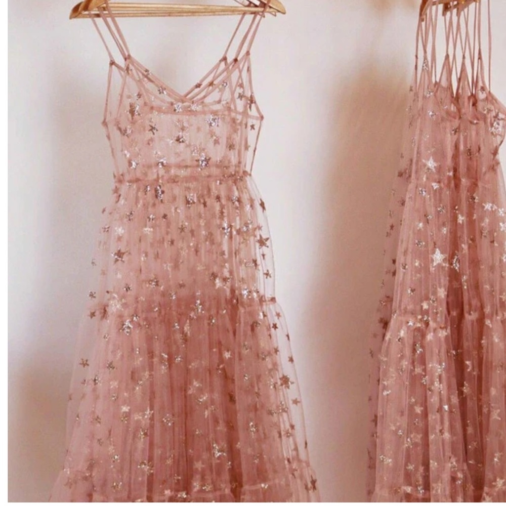 Queen of Heartz Starry Night Long Glitter and Tulle Sheer Dress